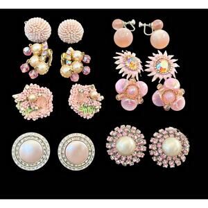 Vintage Earrings Lot Pink Weiss West Germany Japan Glass Rhinestone Reseller